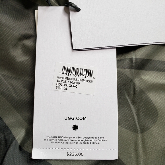 Ugg Mens Green & Black Camo Full Zip Faux Sherpa Reversible Jacket Sz XL. - Picture 6 of 8